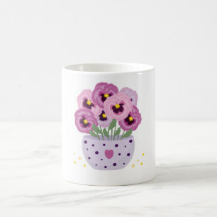 Sieben rosa Stiefmütterchen in einer Vase Kaffeetasse