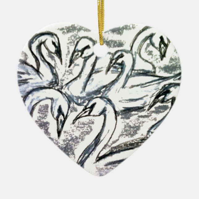 Sieben Schwäne eine Schwimmen Keramikornament (Vorne)