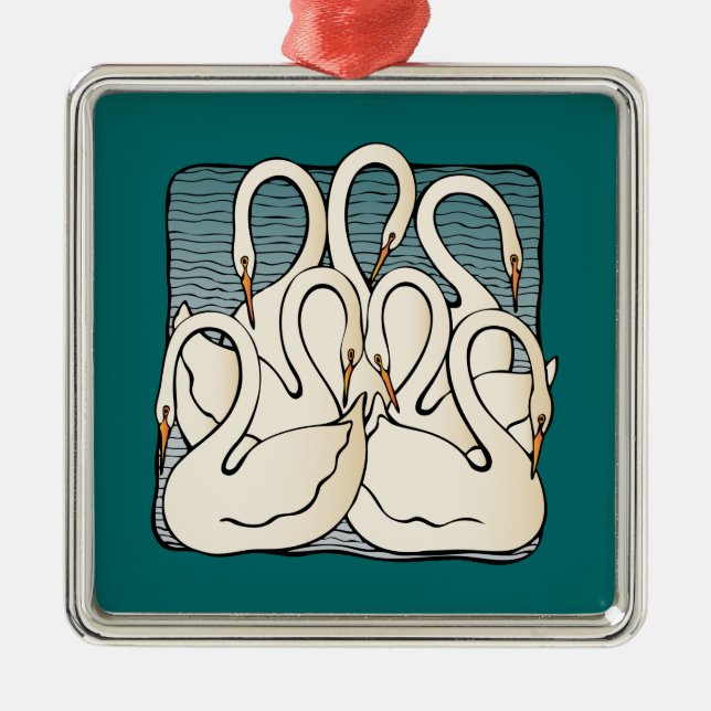 Sieben Schwäne eine Schwimmen Ornament Aus Metall (Vorne)
