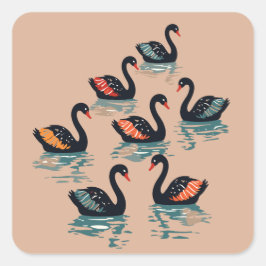 Sieben Schwäne im Stilstil 3 Quadratischer Aufkleber