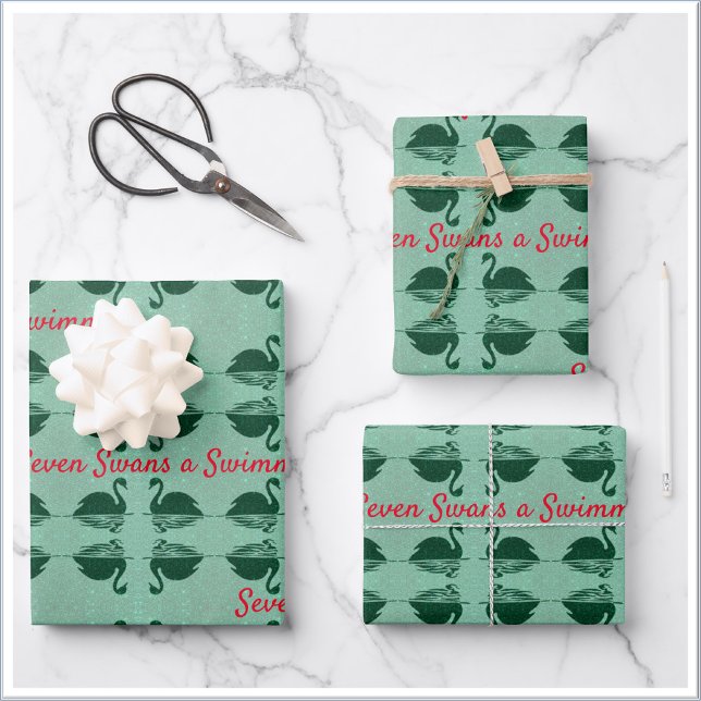 Sieben Swans ein Schwimmen Weihnachten Geschenkpapier Set (Bookmark my store! https://www.zazzle.com/store/capricepetit)