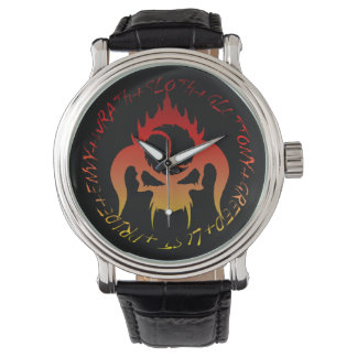 Sieben Todsünden Schwarz-Vintag-Leder-Uhr Armbanduhr