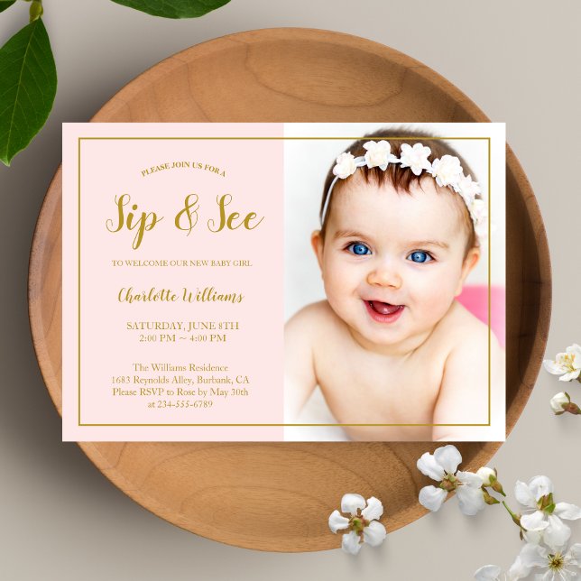 Sieben und sehen Sie Baby Shower Pink Gold Glitzer Einladung (Von Creator hochgeladen)