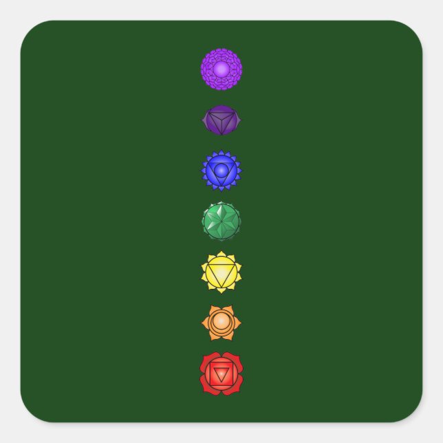 Sieben vertikale Chakras Quadratischer Aufkleber (Vorderseite)