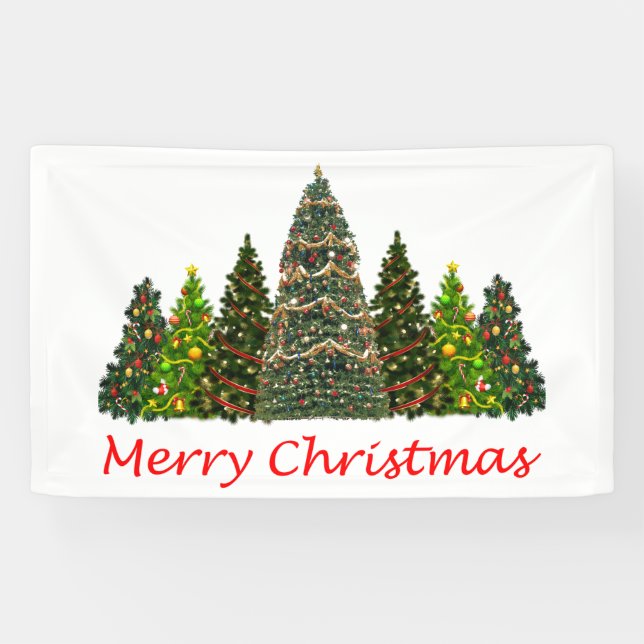 Sieben Weihnachtsbäume, frohe Weihnachten Banner (Horizontal)