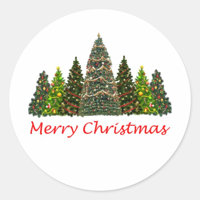 Sieben Weihnachtsbäume, frohe Weihnachten Runder Aufkleber (Vorderseite)