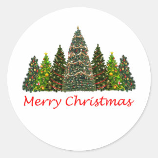 Sieben Weihnachtsbäume, frohe Weihnachten Runder Aufkleber