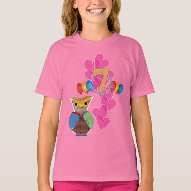 Siebter Geburtstag: Owl T-Shirt (Vorderseite)