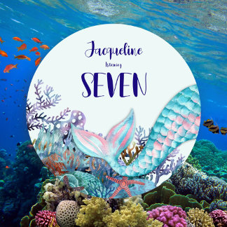 Siebter Geburtstag WasserfarbenMeerjungfrau unter  Einladung