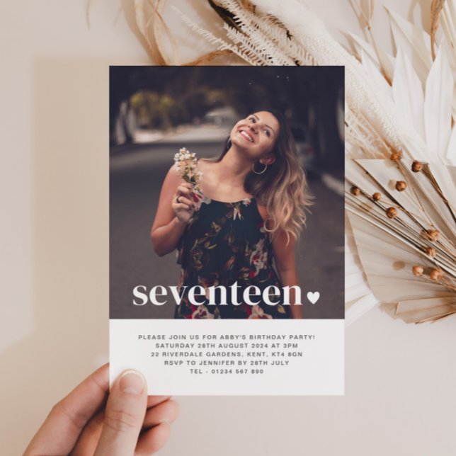 Siebzehn Herz Foto Geburtstagseinladung Einladung (Von Creator hochgeladen)