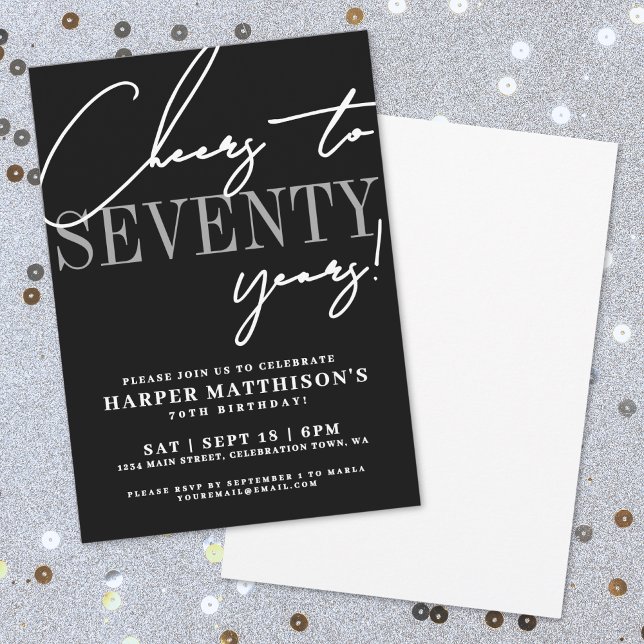 Siebzig Black 70. Geburtstagsfeier Einladung (Seventy Black 70th Birthday Party Invitation)
