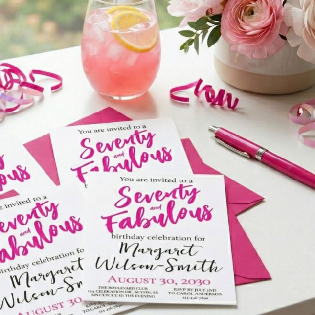Siebzig und Fabulous Pink Script Geburtstag Einladung (Von Creator hochgeladen)