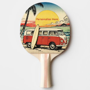 Siebziger Jahre Sommer Van, Surfbrett, Sand, Stran Tischtennis Schläger