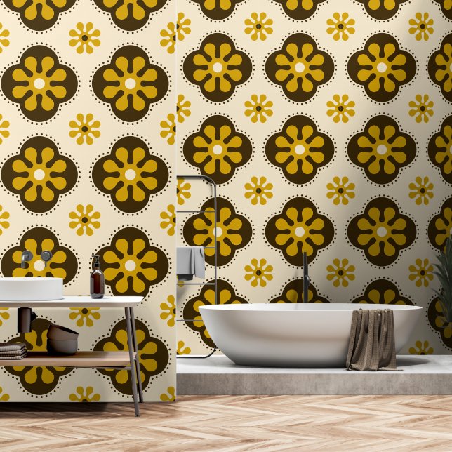 Siebziger-Mod-Blume-Muster-Hintergrund Tapete (Badezimmer)