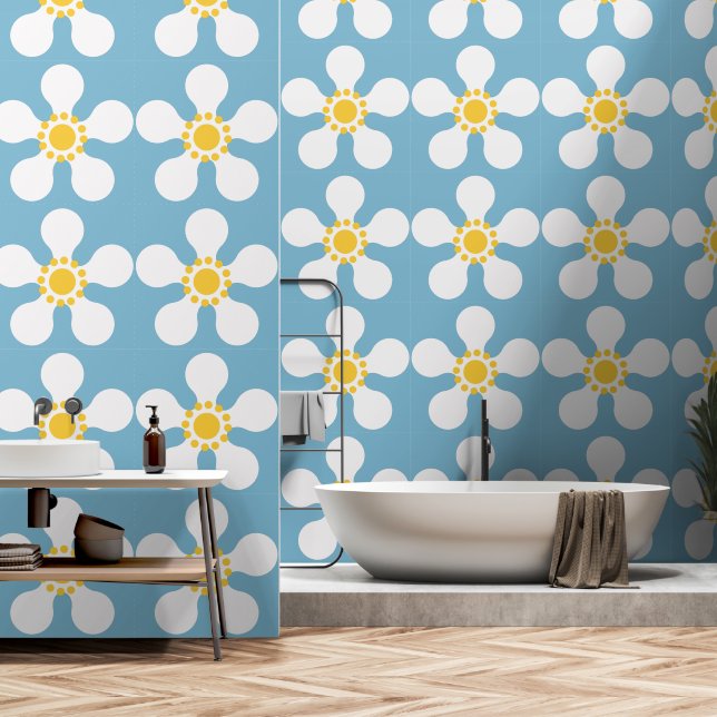 Siebziger Mod-Blumen-Muster Tapete (Badezimmer)