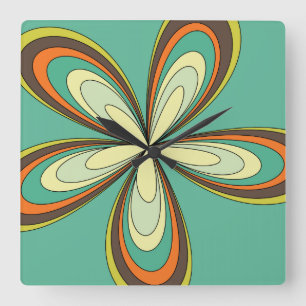Siebzigerjahre retro Frühling Hippie-Blumen-Power Quadratische Wanduhr