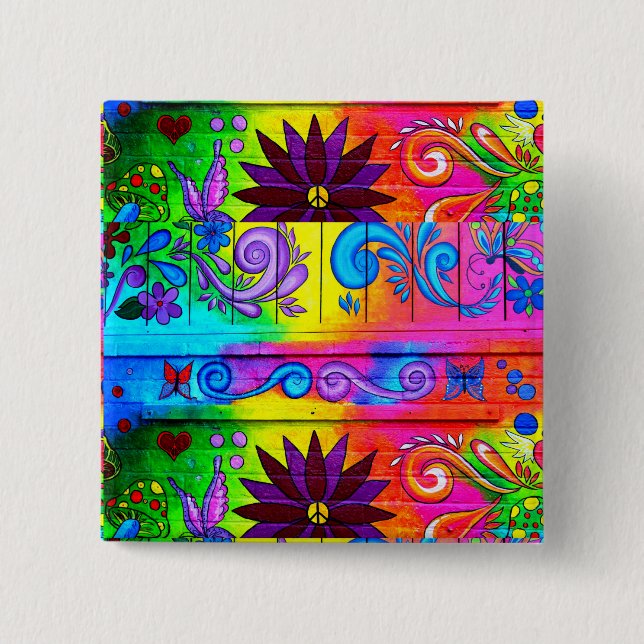 Siebzigerjahre starker Hippieknopf Button (Vorderseite)