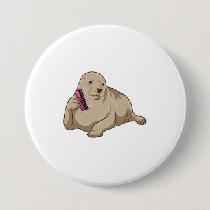 Siegel als Friseur mit Kamm Button