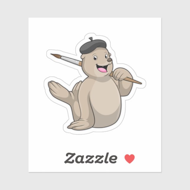 Siegel als Maler mit Pinsel Aufkleber (Blatt)