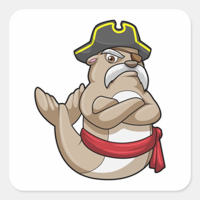 Siegel als Pirate mit Piratenhut Quadratischer Aufkleber (Vorderseite)