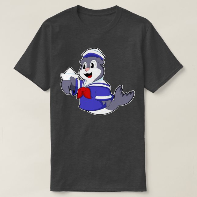 Siegel als Seemann mit Schiff T-Shirt (Design vorne)