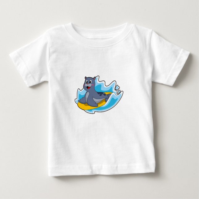 Siegel als Surfer mit Surfbrett Baby T-shirt (Vorderseite)