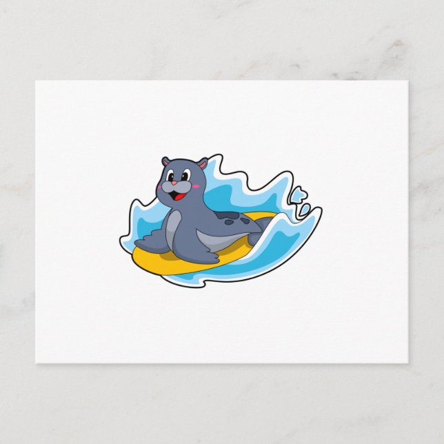 Siegel als Surfer mit Surfbrett Postkarte (Vorderseite)
