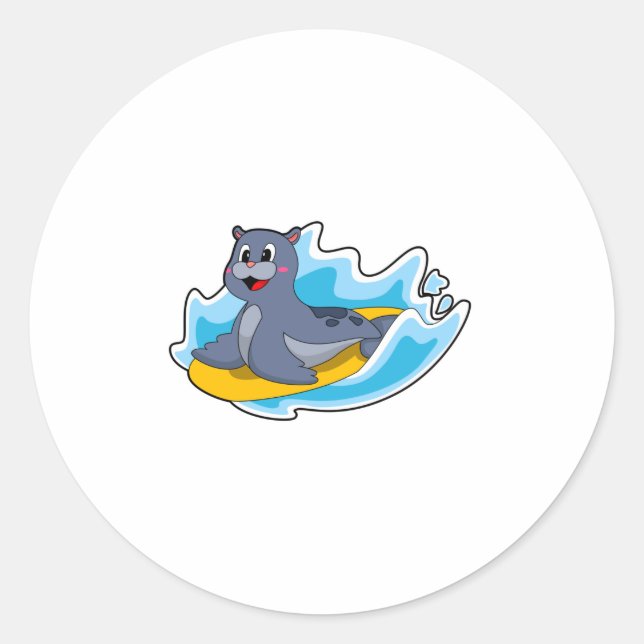 Siegel als Surfer mit Surfbrett Runder Aufkleber (Vorderseite)