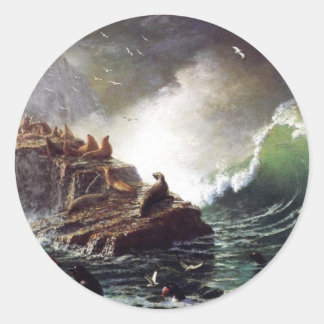 Siegel auf den Felsen, Farallon - Bierstadt Runder Aufkleber