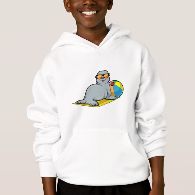 Siegel bei Sonnenbaden mit Wasserpolo Hoodie (Vorderseite)
