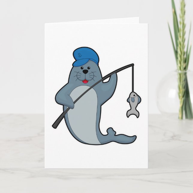 Siegel beim Angeln mit Angelrute & Fisch Karte (Vorderseite)