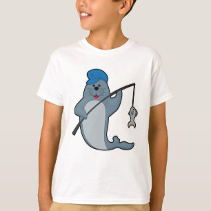 Siegel beim Angeln mit Angelrute & Fisch T-Shirt