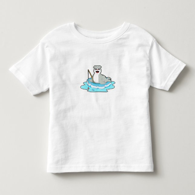 Siegel beim Angeln mit Angelrute Kleinkind T-shirt (Vorderseite)