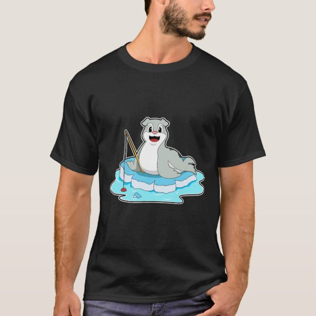 Siegel beim Angeln mit Angelrute T-Shirt (Vorderseite)