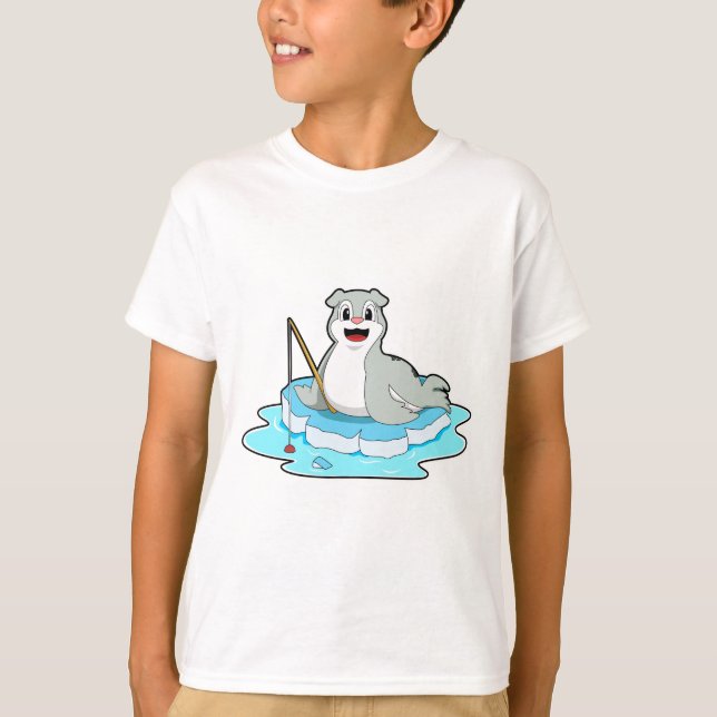 Siegel beim Angeln mit Angelrute T-Shirt (Vorderseite)