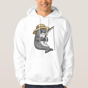 Siegel beim Angeln mit Angelstab & Hut Hoodie