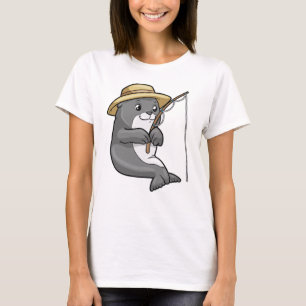 Siegel beim Angeln mit Angelstab & Hut T-Shirt