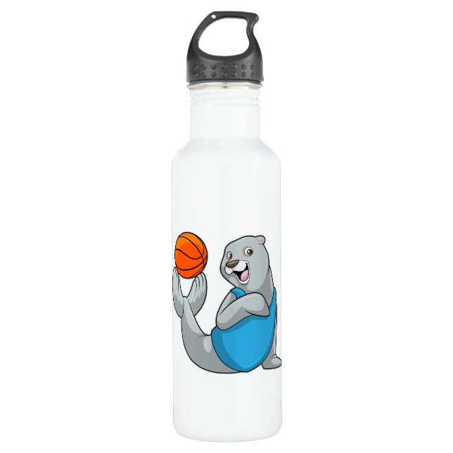 Siegel beim Basketball Sports Edelstahlflasche (Vorderseite)