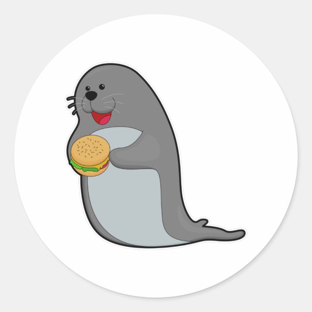 Siegel beim Essen mit Burger Runder Aufkleber (Vorderseite)