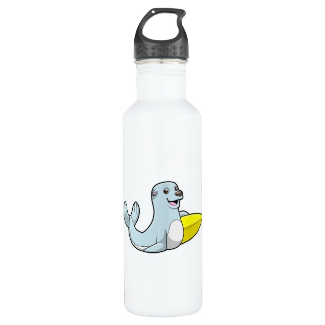 Siegel beim Surfen mit Surfbrett Edelstahlflasche (Vorderseite)