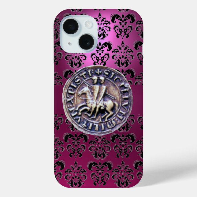 SIEGEL DER KNIGHTS TEMPLAR-Damast schwarz rosa Case-Mate iPhone Hülle (Rückseite)