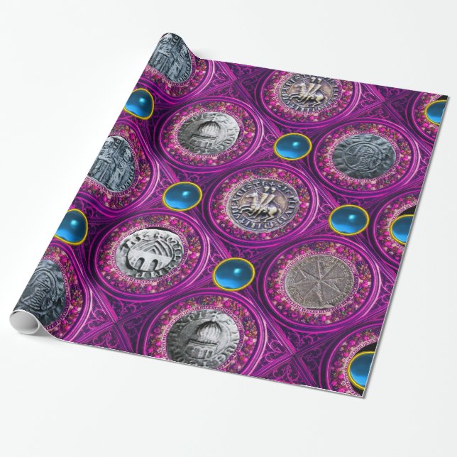 SIEGEL DER KNIGHTS TEMPLAR Lila Blue Gems Geschenkpapier (Ungerollt)