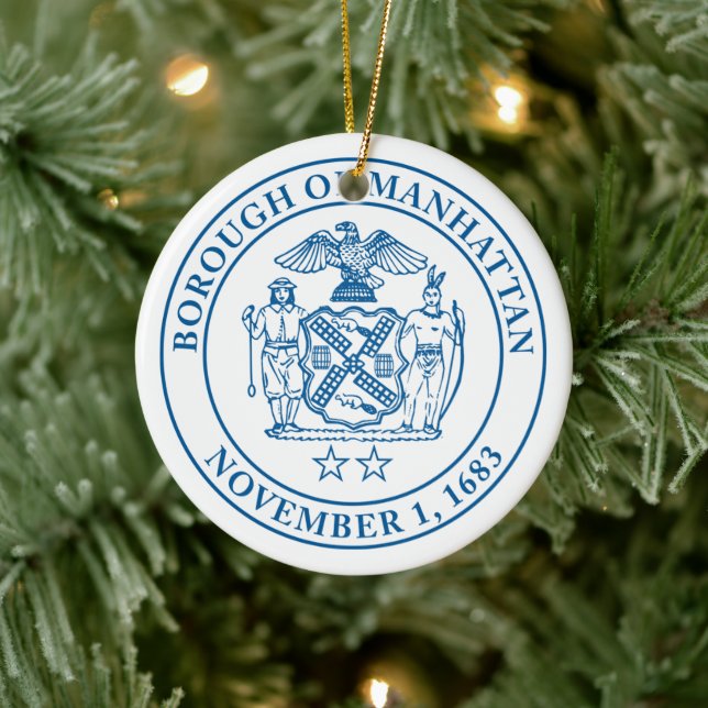 Siegel des Stadtbezirks Manhattan, NYC Keramik Ornament (Baum)