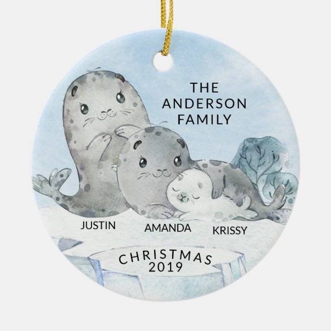 Siegel Familie zu 3 Weihnachten Keramik Ornament (Vorne)