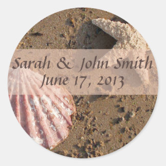 Siegel für Hochzeiten am Strand Starfish und Musch Runder Aufkleber