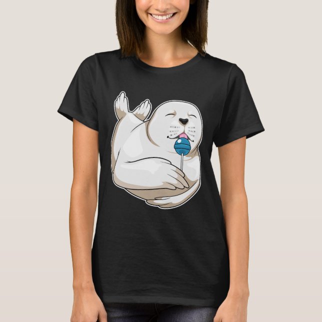 Siegel Lollipop Süßigkeiten T-Shirt (Vorderseite)