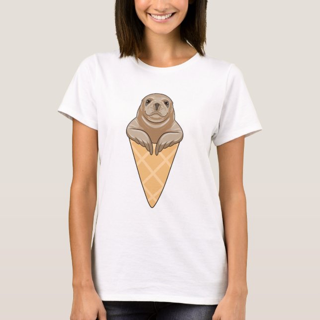 Siegel mit Eiscreme T-Shirt (Vorderseite)