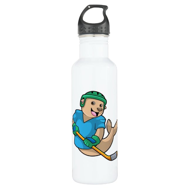 Siegel mit Eishockey und Eishockeyschläger Edelstahlflasche (Vorderseite)