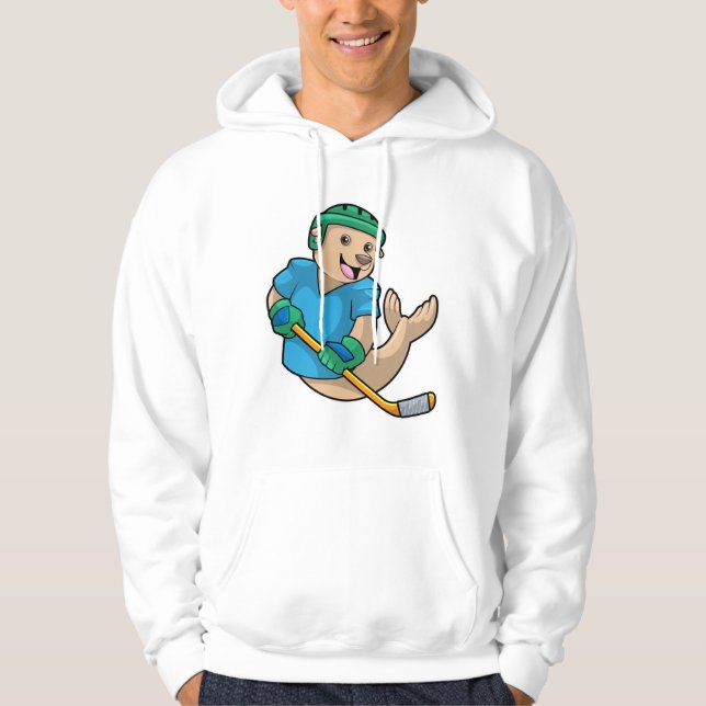 Siegel mit Eishockey und Eishockeyschläger Hoodie (Vorderseite)