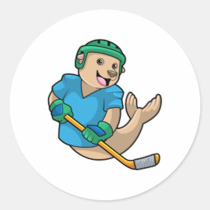 Siegel mit Eishockey und Eishockeyschläger Runder Aufkleber